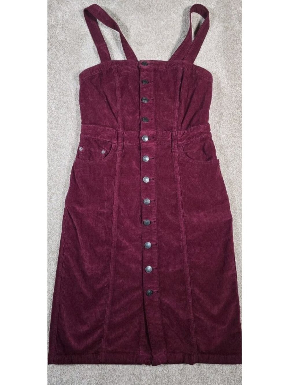 Free People Corduroy Pinafore Jumper Midi Dress Button Front Burgundy Women's 6